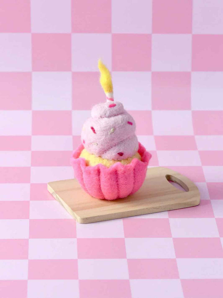 Felt Pink Vanilla Cupcake Toy