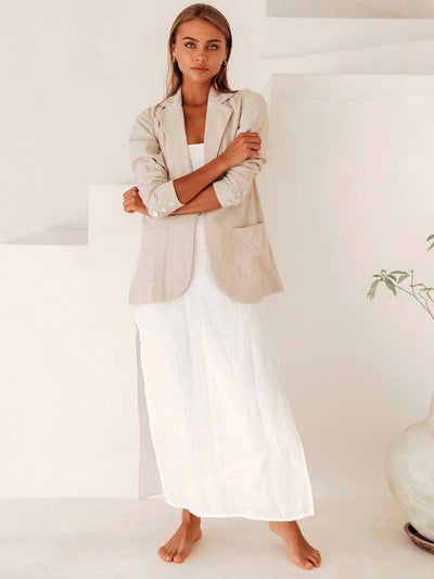 Free the Label Corfu Linen Blazer Oatmeal Meadow Store