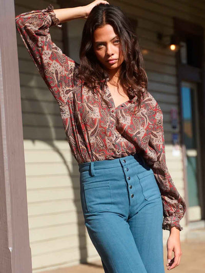 Golden Brown the Label Rolling Stone Blouse Red Paisley