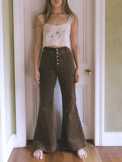 Golden Brown the Label Dylan Corduroy Flare Pants Hickory Brown