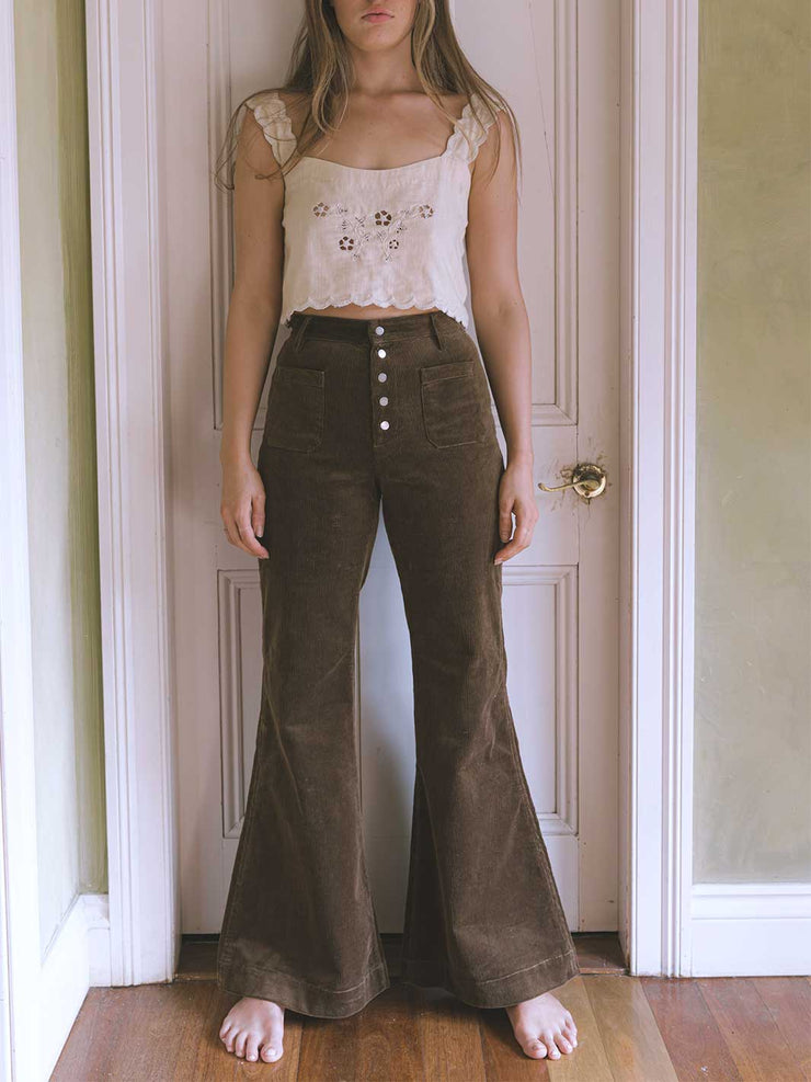 Golden Brown the Label Dylan Corduroy Flare Pants Hickory Brown