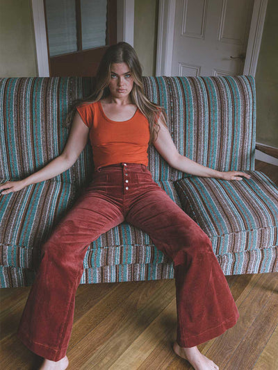 Golden Brown the Label Dylan Corduroy Flare Pants Wine Meadow Store