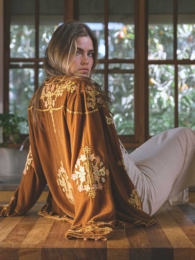 Golden Brown the Label Eden Jacket Chestnut Brown Velvet 