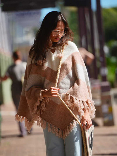 Golden Brown the Label Monterey Poncho Chevron Fawn Knit