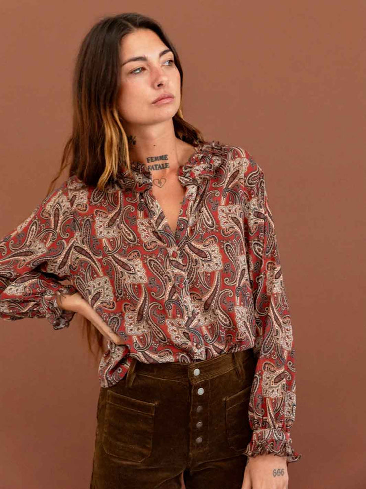 Golden Brown the Label Rolling Stone Blouse Red Paisley
