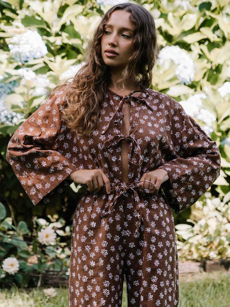 Hall Store Belle Tie Up Top Fleur Mocha Meadow Store