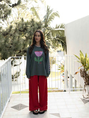 Hall Store Oversized Long Sleeve Floral Bloom Tee Charcoal Meadow Store