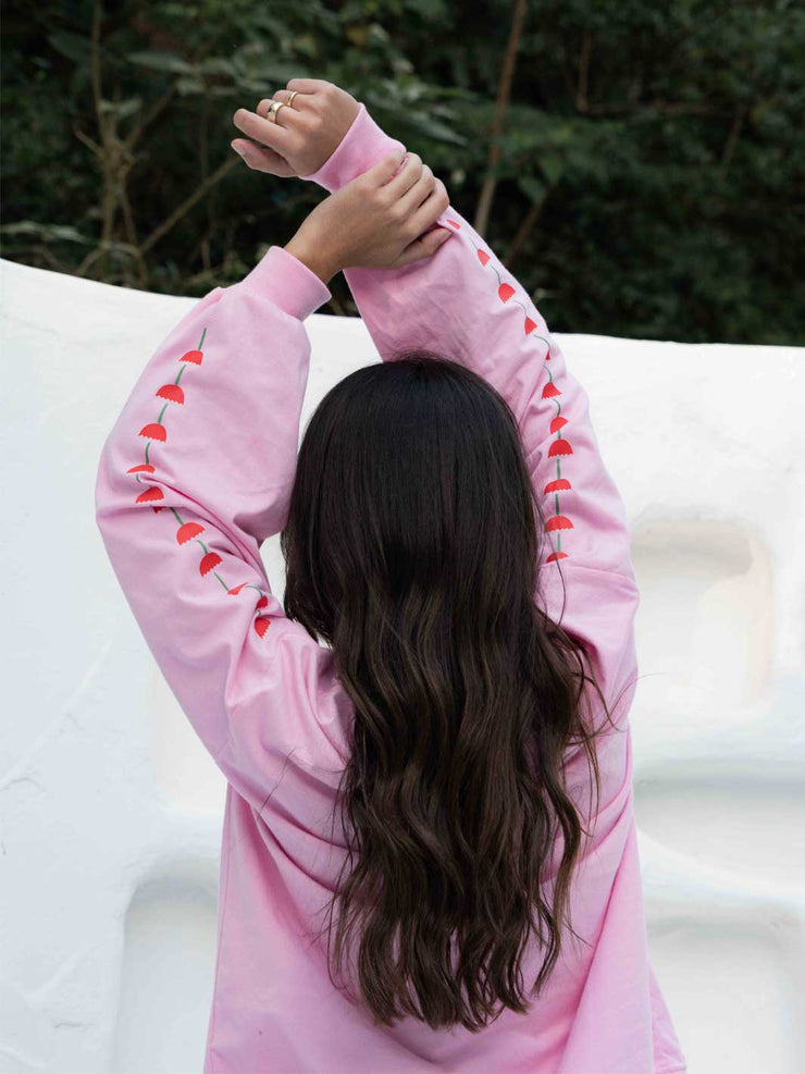 Hall Store Oversized Long Sleeve Floral Bloom Tee Pink Meadow Store