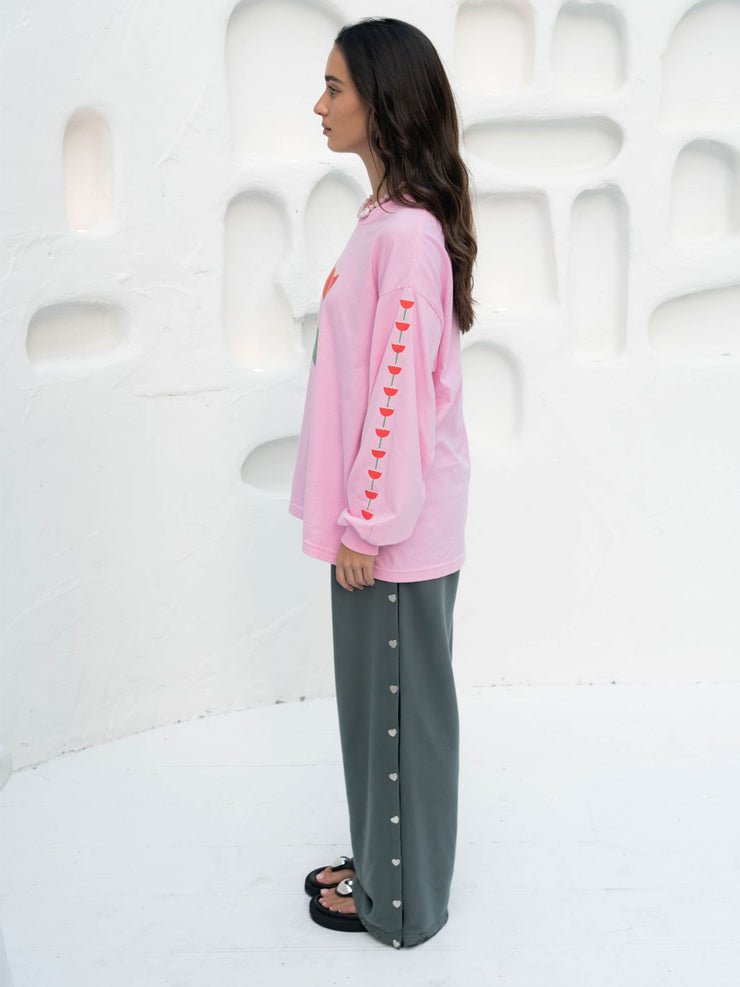 Hall Store Oversized Long Sleeve Floral Bloom Tee Pink Meadow Store
