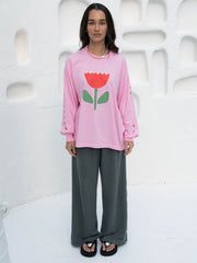 Hall Store Oversized Long Sleeve Floral Bloom Tee Pink Meadow Store