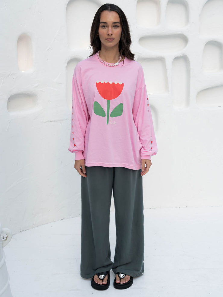 Hall Store Oversized Long Sleeve Floral Bloom Tee Pink Meadow Store