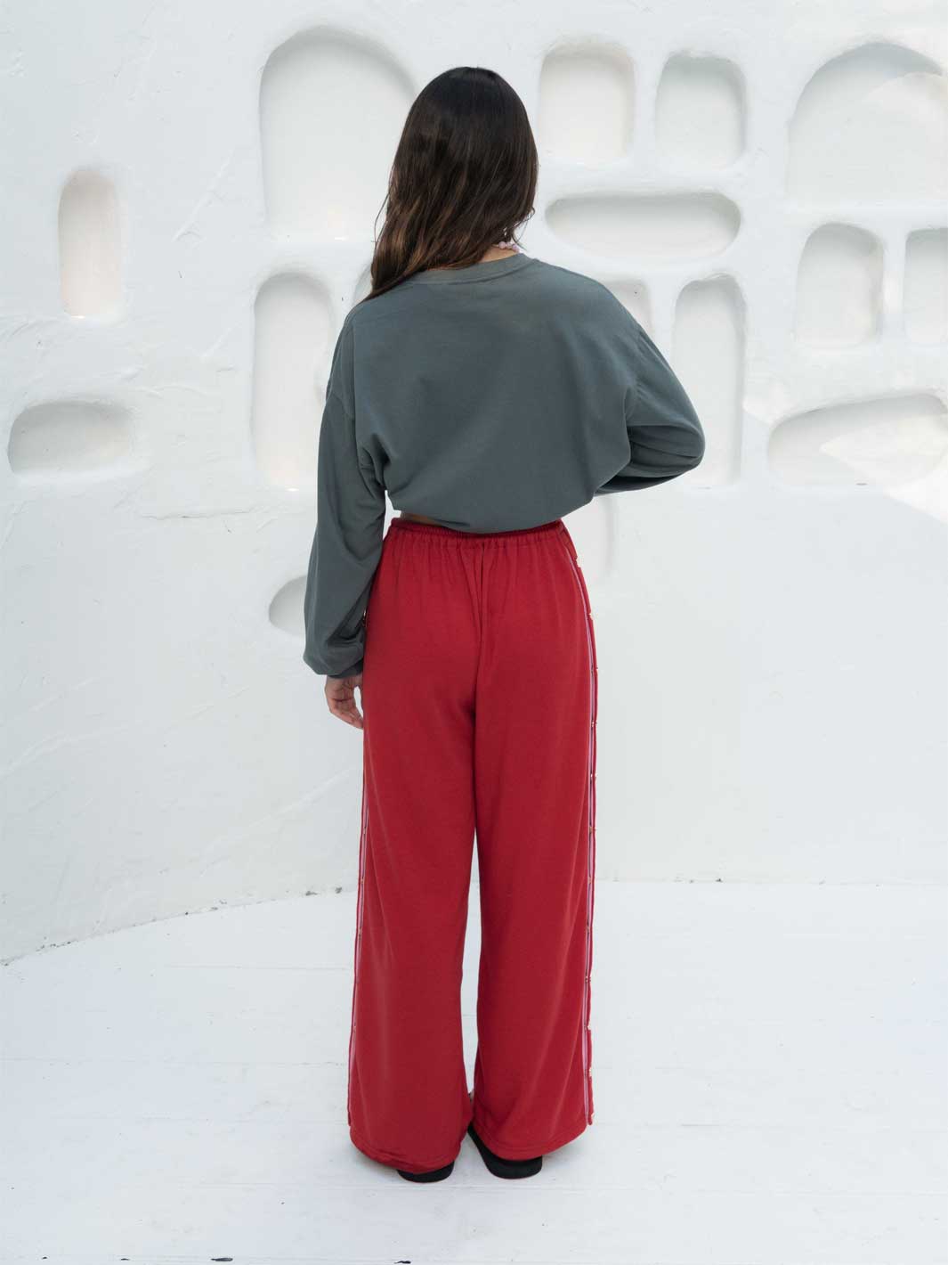 Hall Store Bobbi Sweat Pant Red With Heart Snap Studs On Side Seams Meadow Store