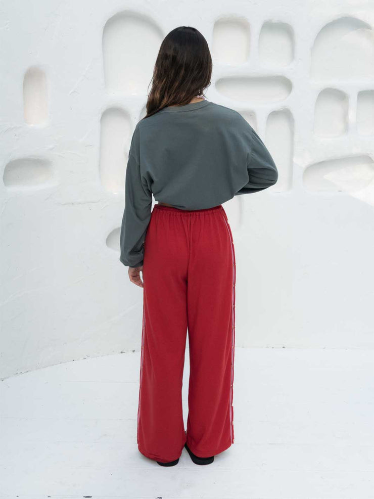 Hall Store Bobbi Sweat Pant Red With Heart Snap Studs On Side Seams Meadow Store