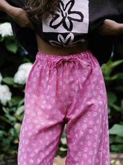 Hall Store Bobbi Elastic High Waist Pant Fleur Floral Print Candy Pink and White Meadow Store