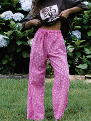 Hall Store Bobbi Elastic High Waist Pant Fleur Floral Print Candy Pink and White Meadow Store