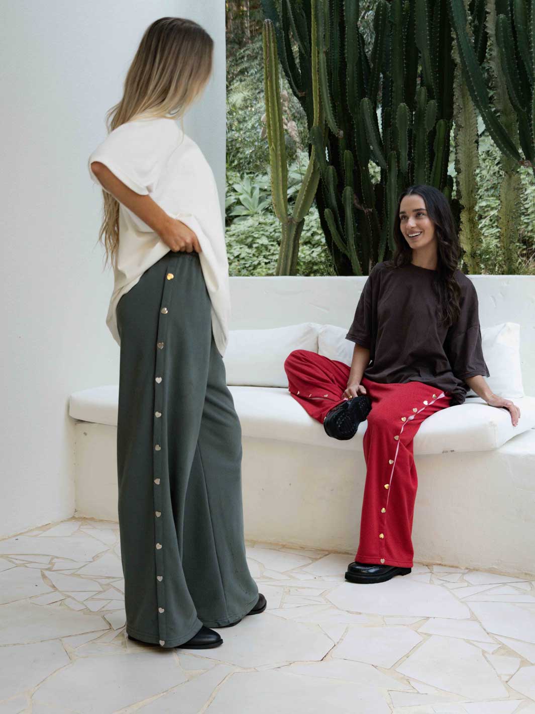 Hall Store Bobbi Tracksuit Pant Charcoal With Heart Snap Studs On Side Seams Meadow Store