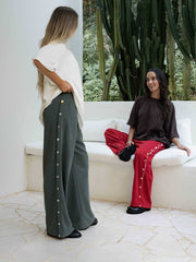 Hall Store Bobbi Tracksuit Pant Charcoal With Heart Snap Studs On Side Seams Meadow Store