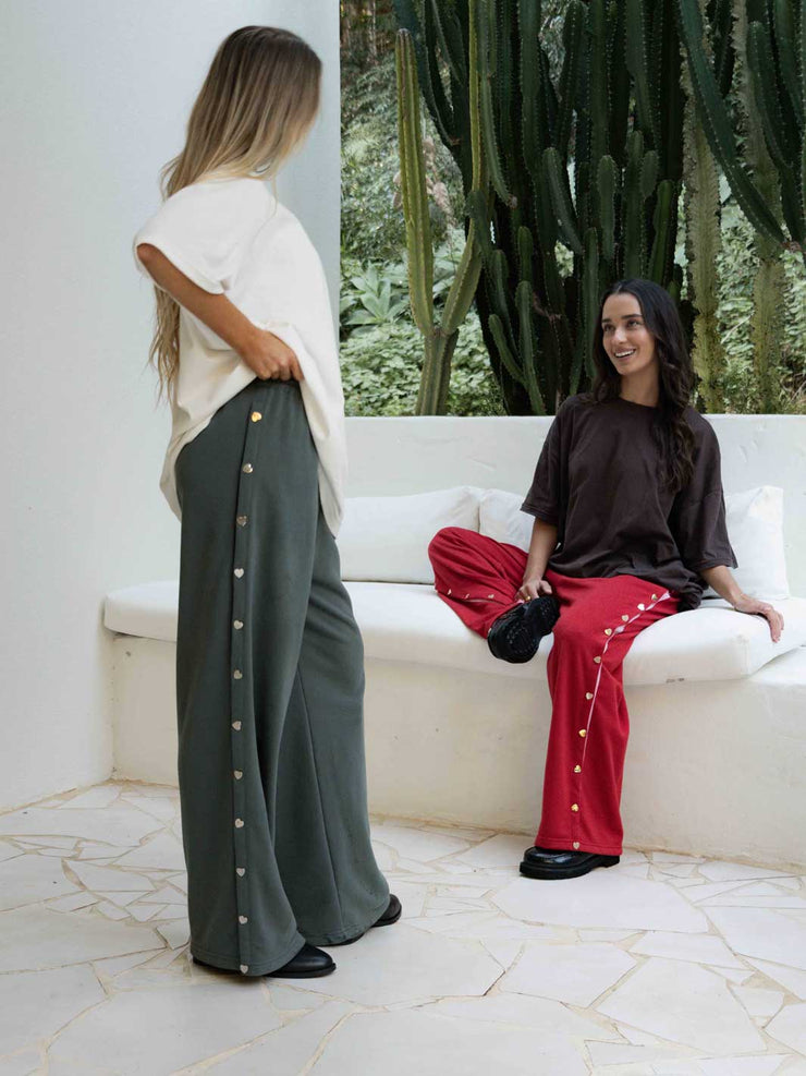 Hall Store Bobbi Tracksuit Pant Charcoal With Heart Snap Studs On Side Seams Meadow Store