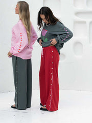 Hall Store Bobbi Tracksuit Pant Red With Heart Snap Studs On Side Seams Meadow Store