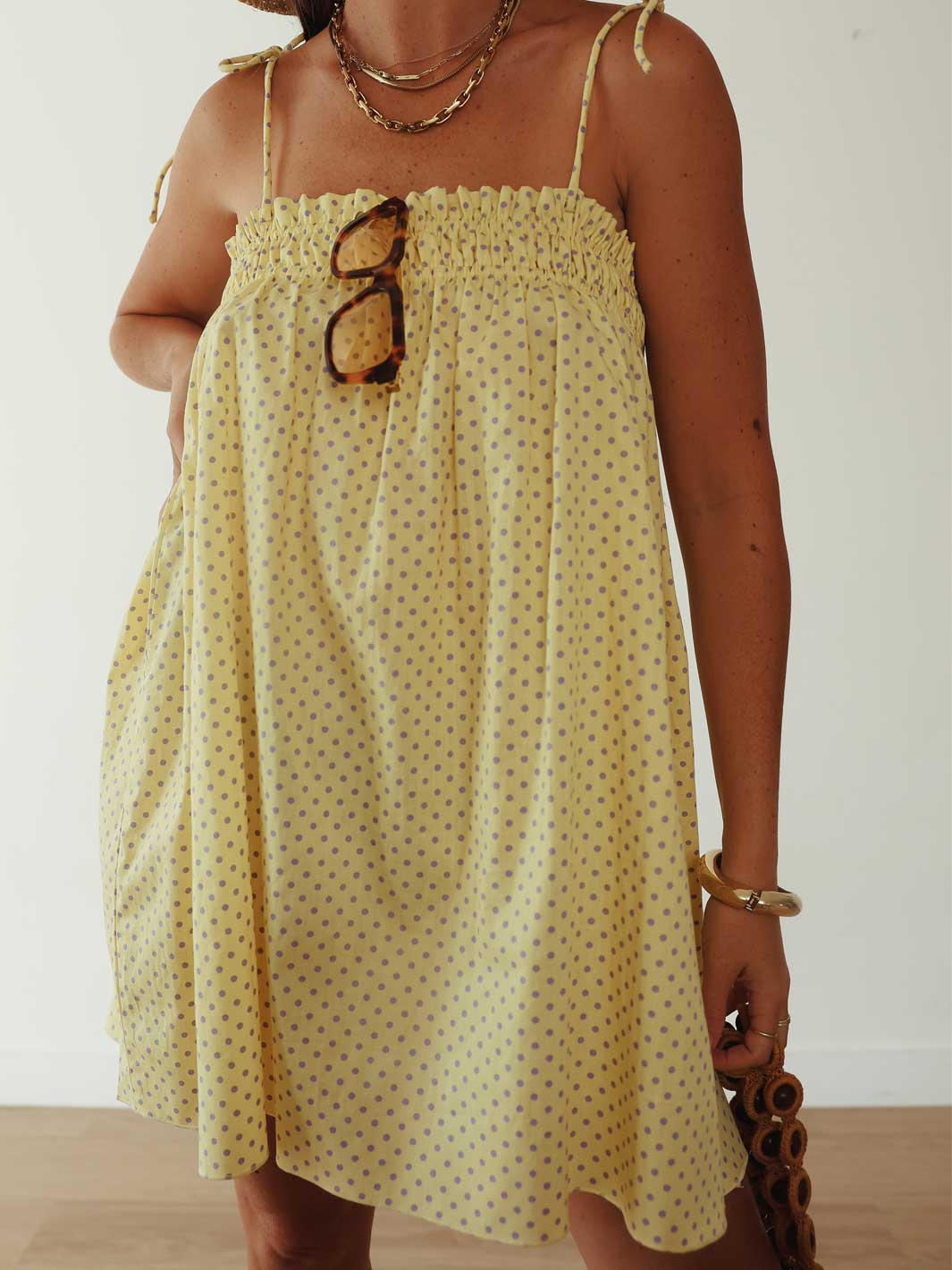 Dotty Mini Dress Yellow Lilac