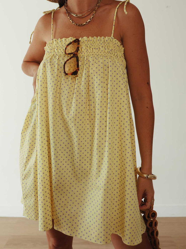 PRE-ORDER Dotty Mini Dress Yellow Lilac