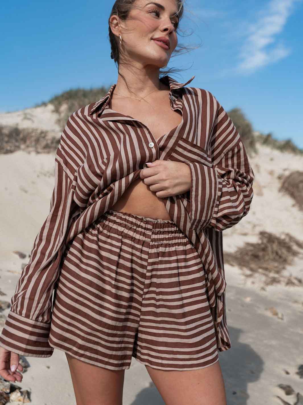 Holiday Etta Short Stripe Choc/Brown