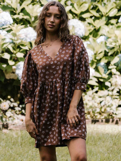 Hall Store Flora Dress Fleur Mocha Meadow Store