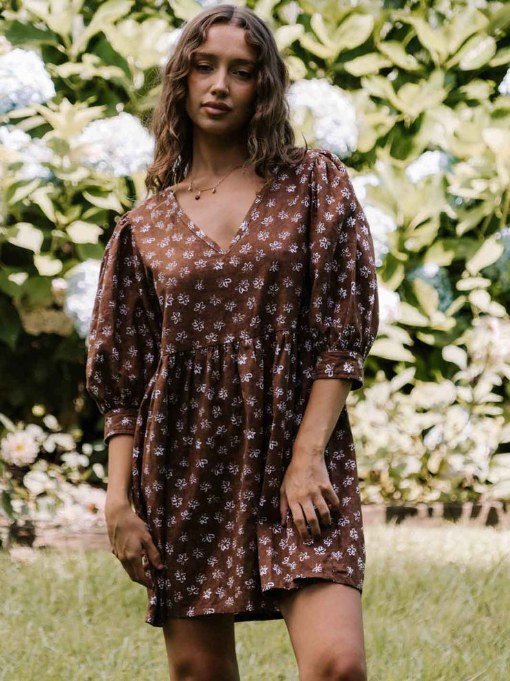 Hall Store Flora Dress Fleur Mocha Meadow Store