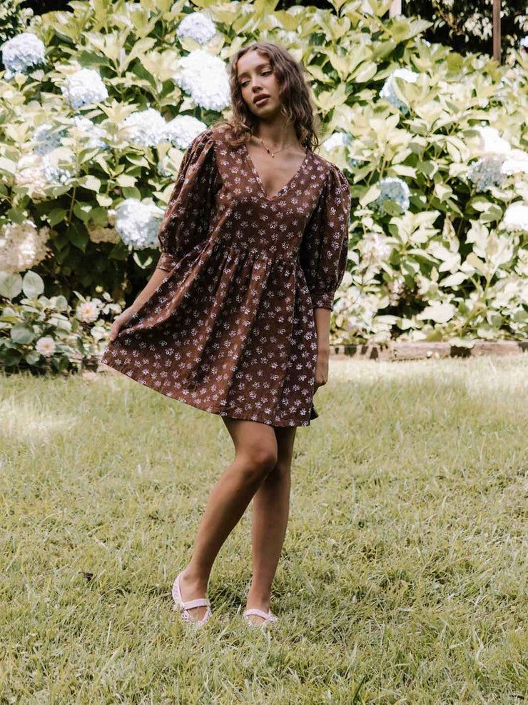 Hall Store Flora Dress Fleur Mocha Meadow Store