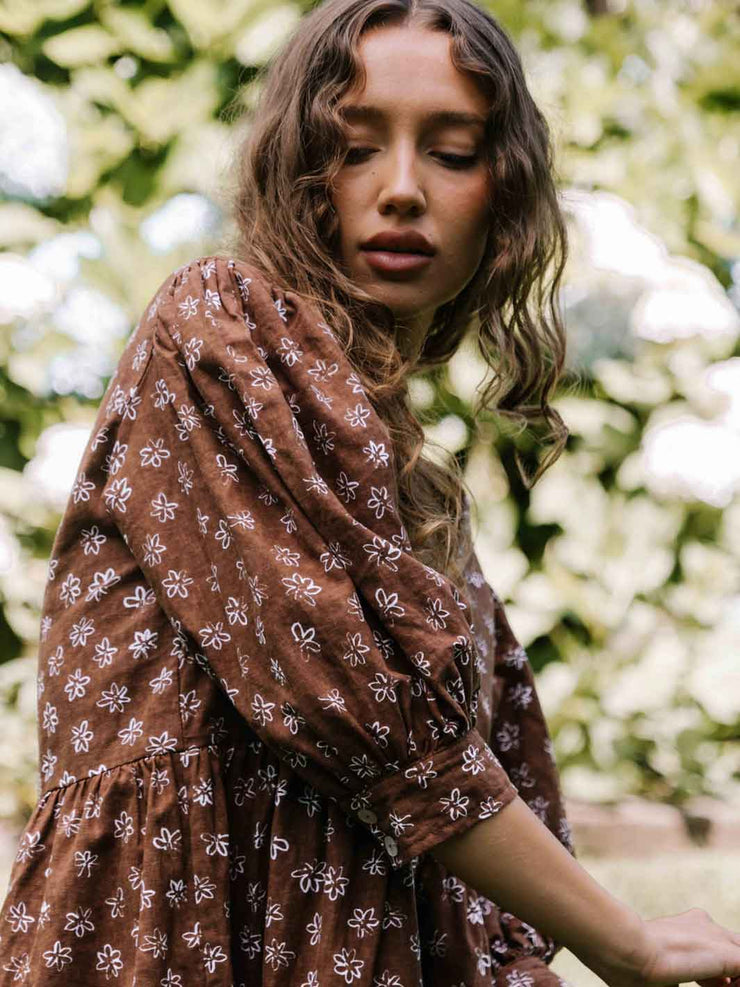 Hall Store Flora Dress Fleur Mocha Meadow Store
