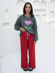 Hall Store Oversized Long Sleeve Floral Bloom Tee Charcoal Meadow Store