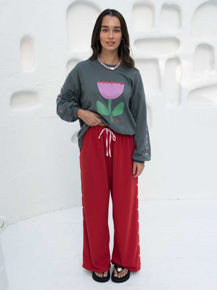 Hall Store Oversized Long Sleeve Floral Bloom Tee Charcoal Meadow Store