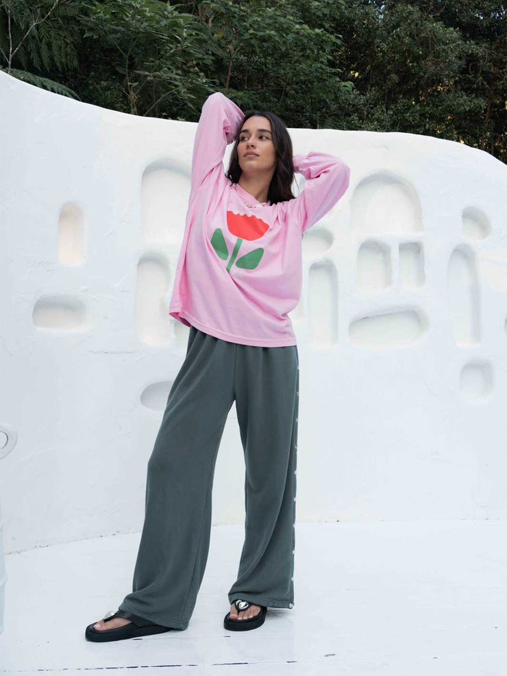 Hall Store Bobbi Tracksuit Pant Charcoal With Heart Snap Studs On Side Seams Meadow Store