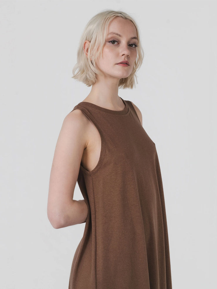 Hemp Clothing Australia A Line Tank Maxi Dress Toasted Coconut Brown Meadow Store