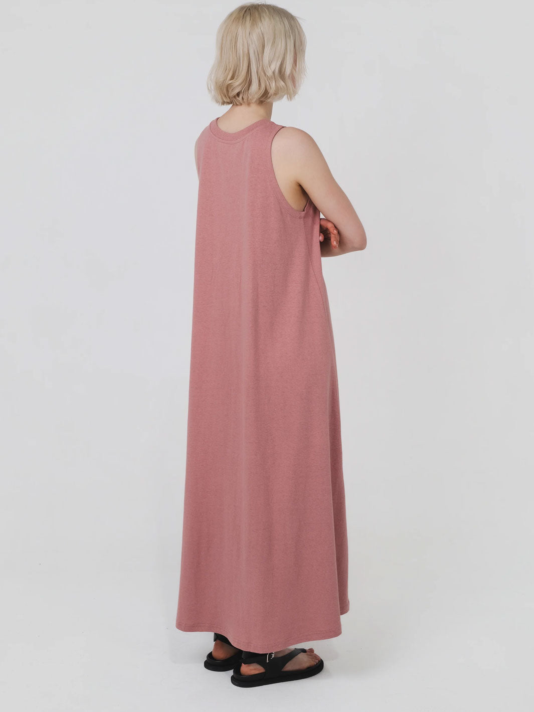 Hemp Clothing Australia A Line Maxi Dress Peach Beige Pink Back View Meadow Store