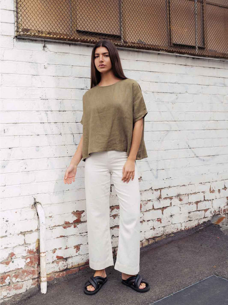 Hemp Clothing Australia Boxy T-Shirt Top Olive Green Front Meadow Store