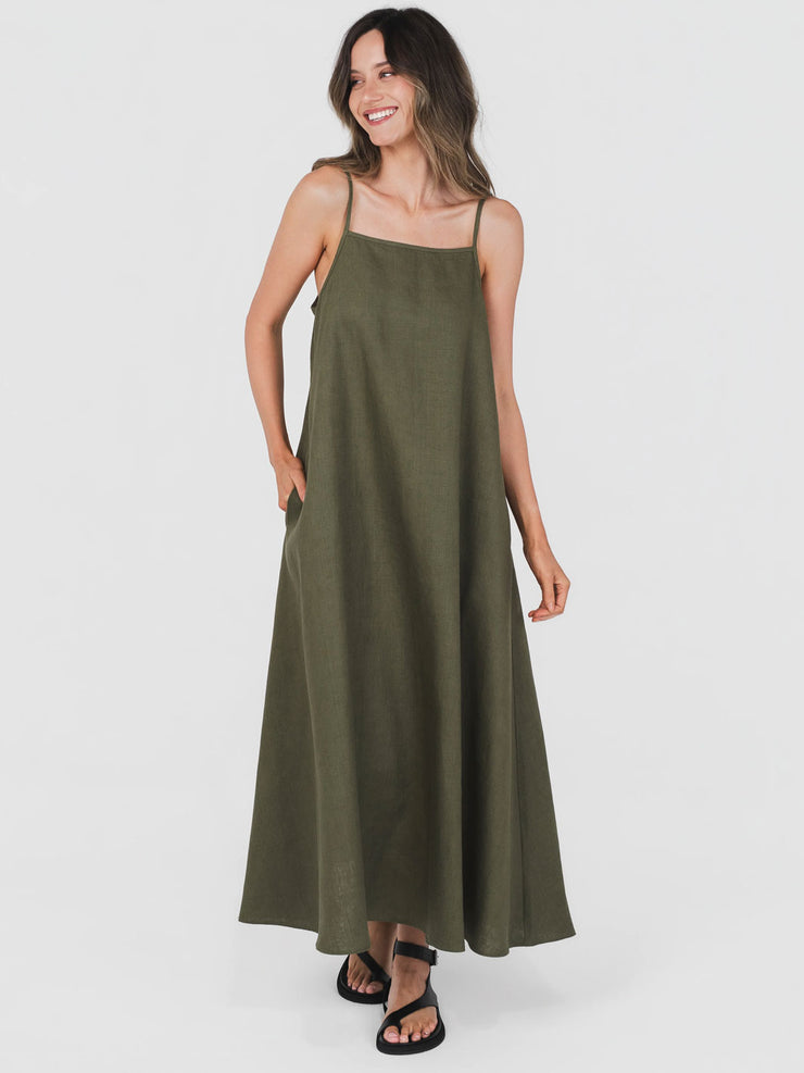 Hemp Cami Dress Olive Green