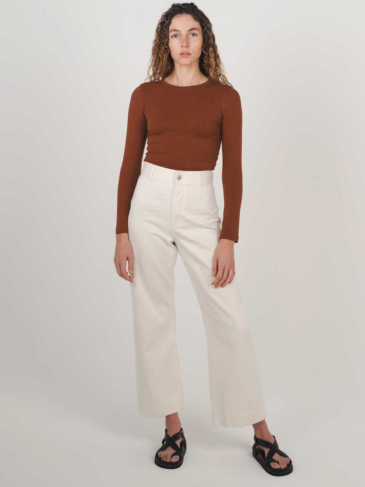 Hemp Clothing Australia Fitted Stretchy Long Sleeve Round Neck Top Rust Cinnamon Meadow Store 