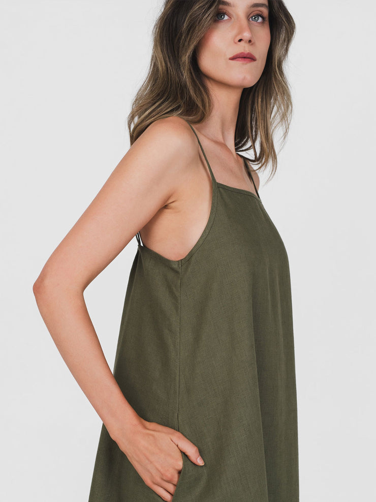 Hemp Cami Dress Olive Green