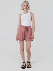 Hemp Clothing Australia Jersey Shorts Peach Beige Pink Elasticated Waist Stretchy Pockets Meadow Store