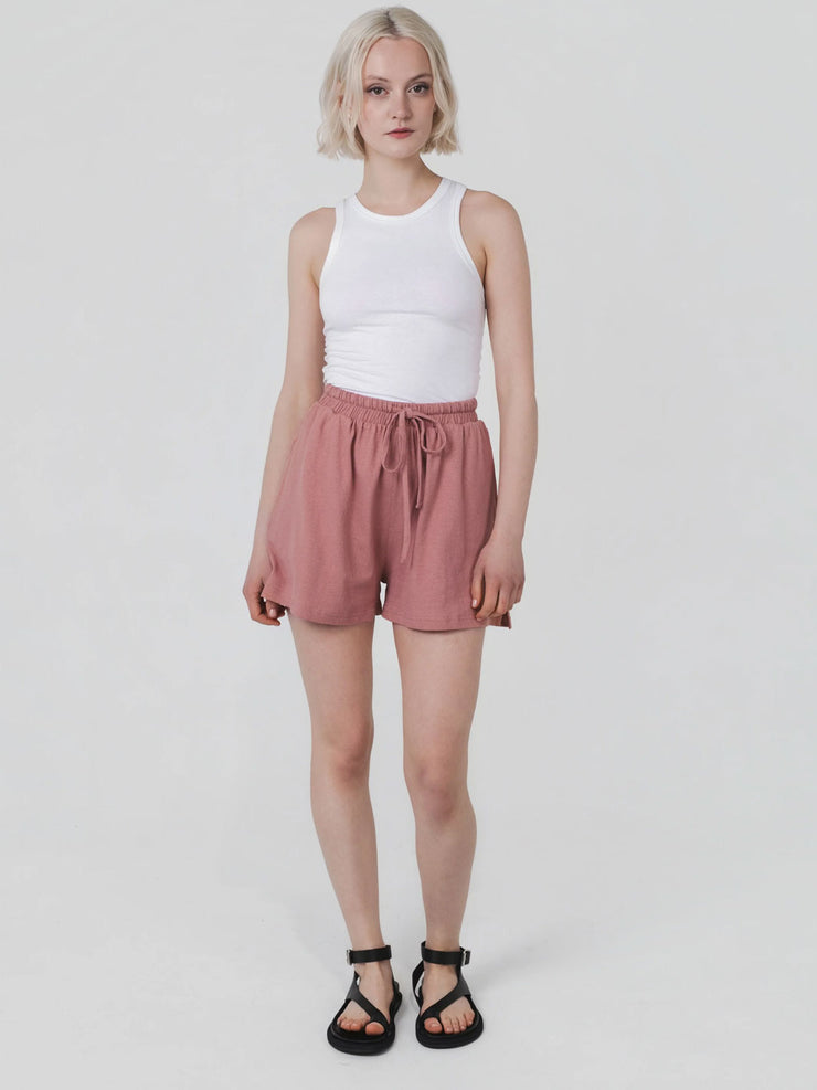 Hemp Clothing Australia Jersey Shorts Peach Beige Pink Elasticated Waist Stretchy Pockets Meadow Store