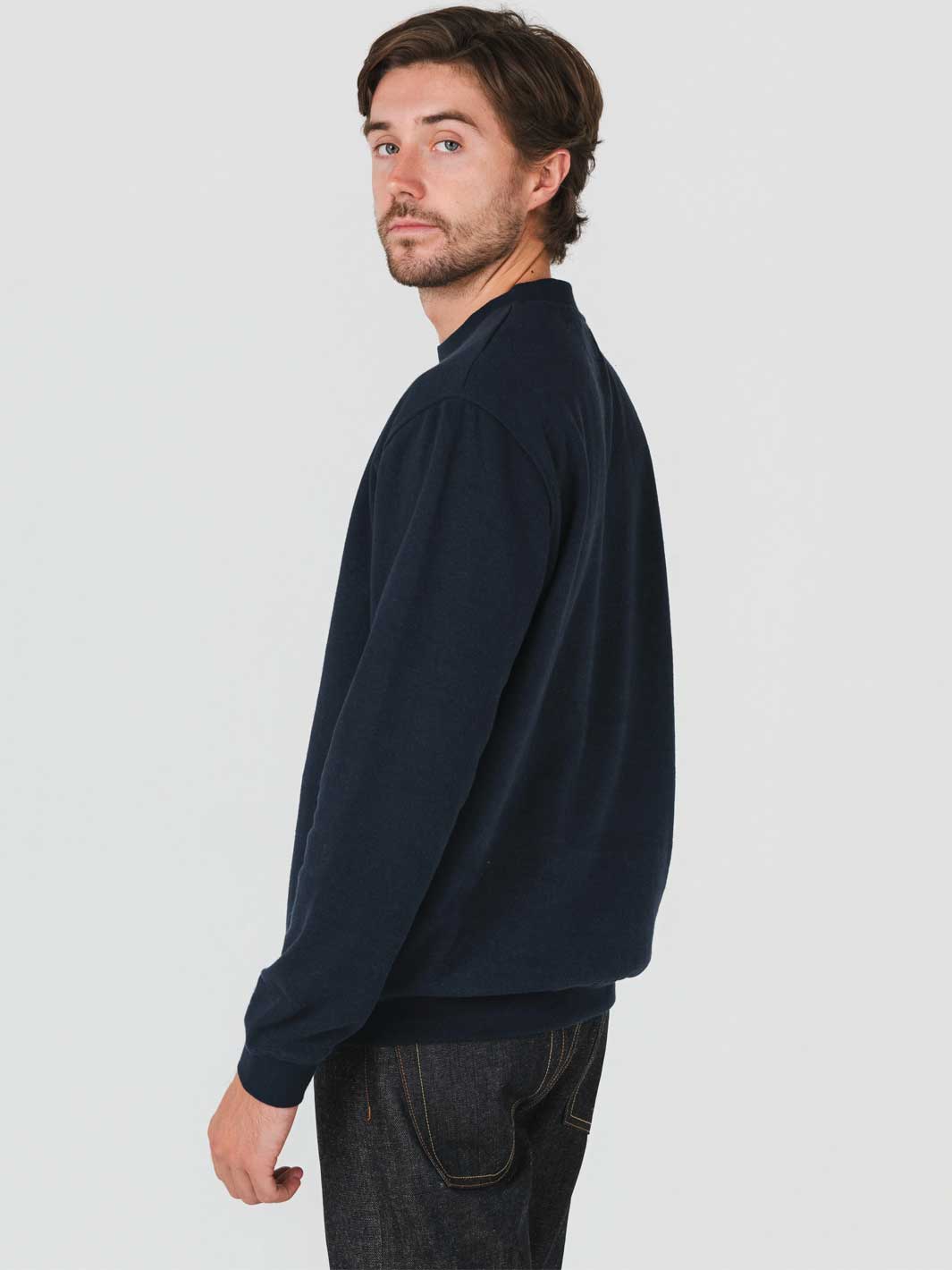 Hemp Clothing Australia Mens Classic Crew Neck Fleece Sweater Navy Blue Meadow Store 