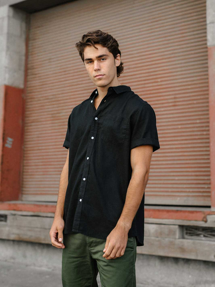 Hemp Clothing Australia Newtown Short Sleeve Shirt Black Side Meadow Store