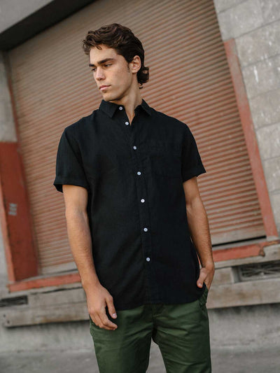 Hemp Clothing Australian Newtown Short Sleeve Shirt Black