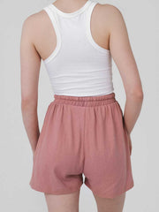 Hemp Clothing Australia Jersey Shorts Peach Beige Pink Elasticated Waist Stretchy Pockets Meadow Store
