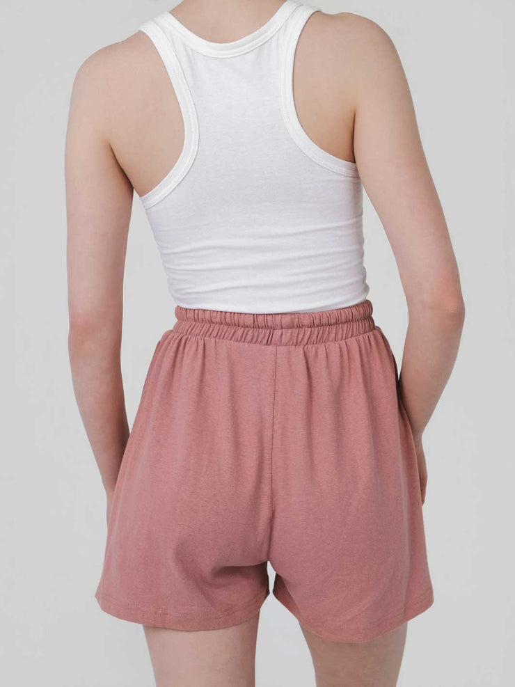 Hemp Clothing Australia Jersey Shorts Peach Beige Pink Elasticated Waist Stretchy Pockets Meadow Store