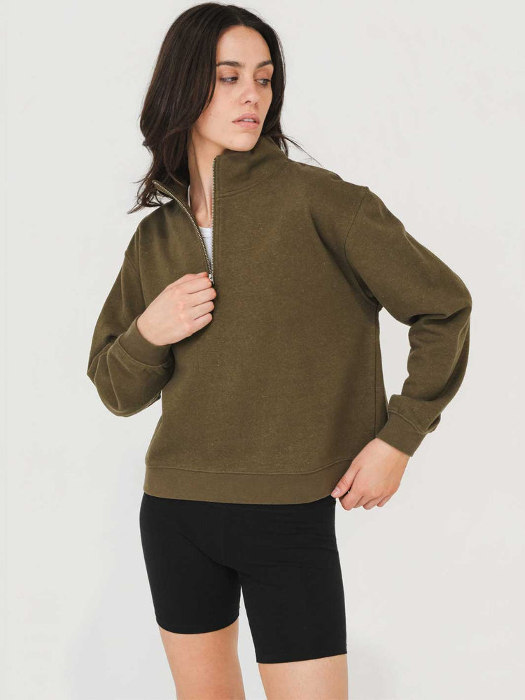 Hemp Clothing Australia Women's Quarter Zip Fleece Sweatshirt Meadow Store