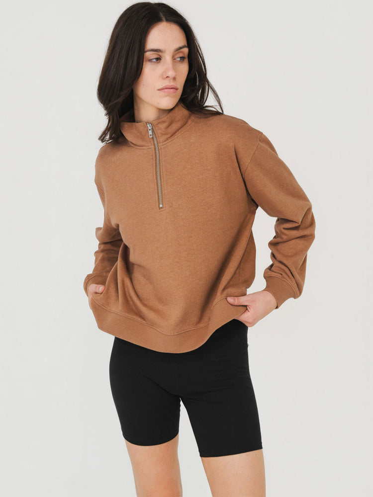 Hemp Clothing Australia Quarter Zip Fleece Jumper Tan Coconut Front Meadow Store