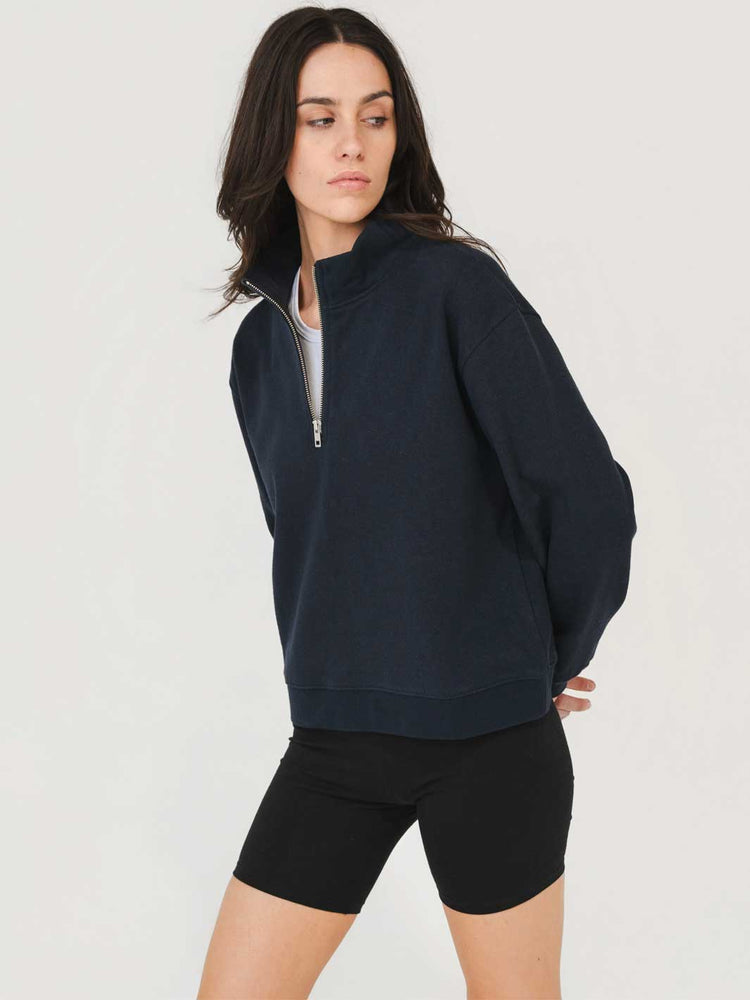 Hemp Clothing Australia Womens Navy Blue 1/4 Zip Fleece Sweatshirt Meadow Store