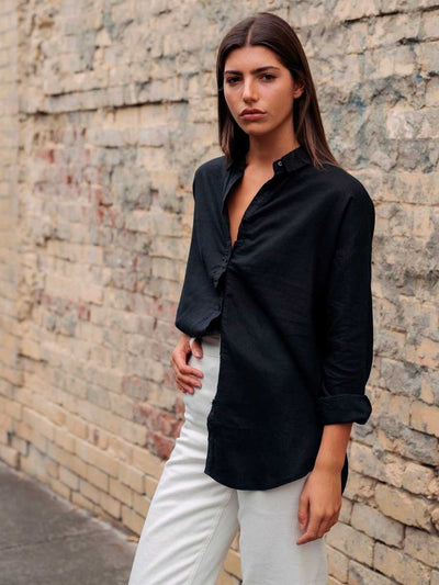 Hemp Clothing Australia Stirling Button Up Long Sleeve Shirt Black
